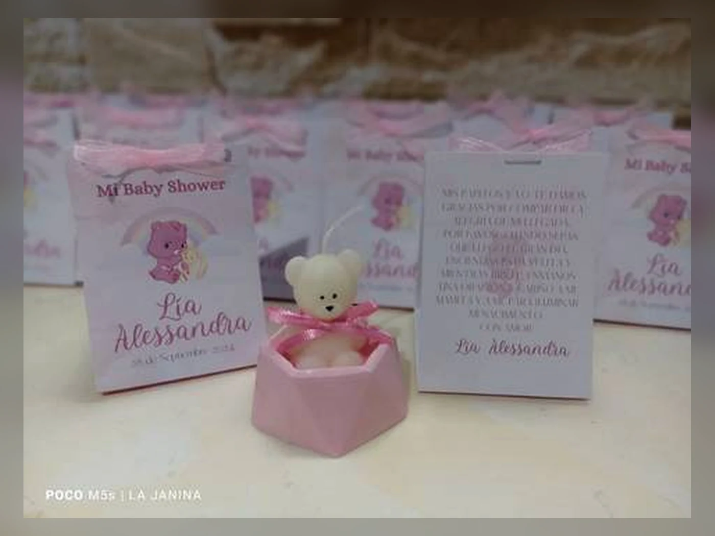 Vela hexagonal con osito y cajita personalizada